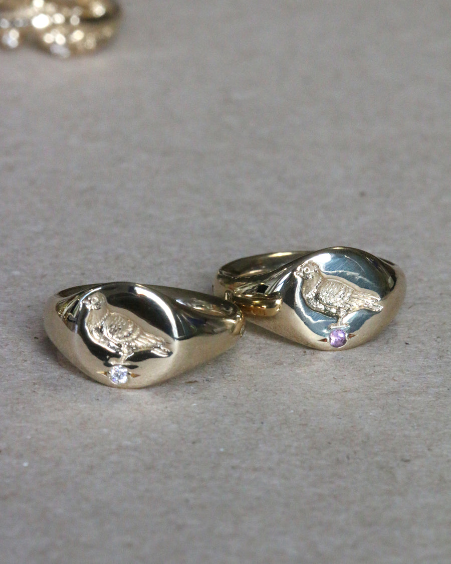 Heavyweight Pigeon Signet with Pink Sapphire - 9ct Gold