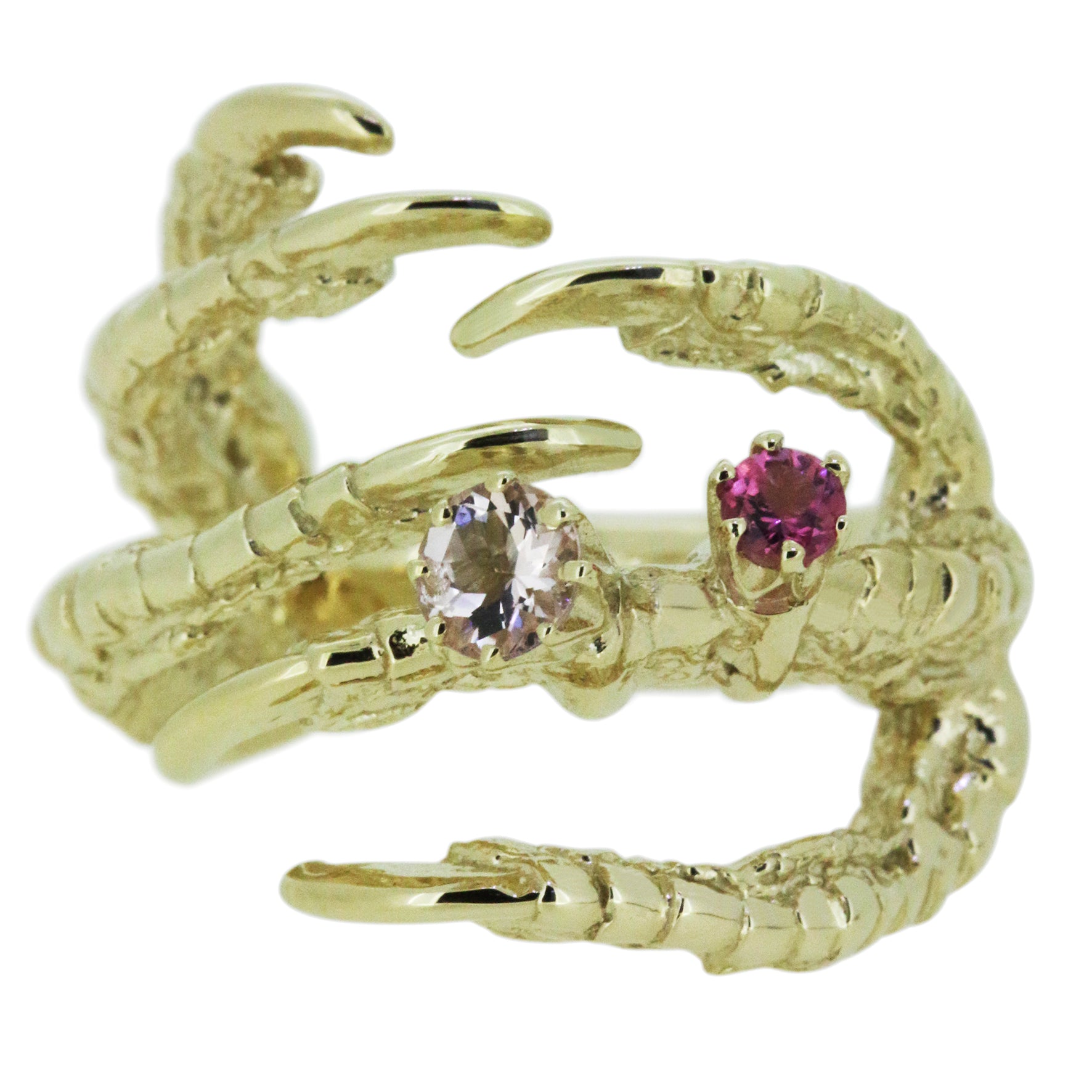 9ct Gold Pigeon Grasp with Mini Rings - Morganite and Pink Tourmaline