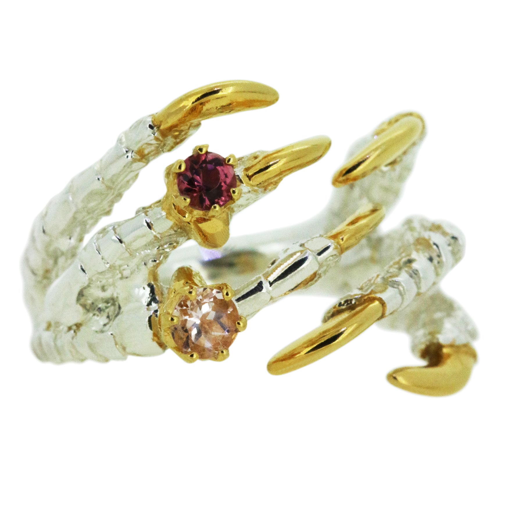 Morganite and Pink Tourmaline - Pigeon Grasp with Mini Rings